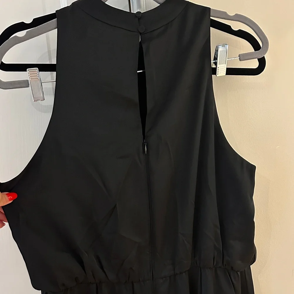 Abercrombie Elegant Black Satin Sleeveless Jumpsuit